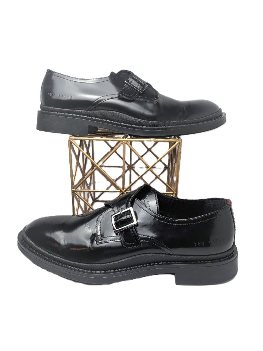 Ted Baker London Elvan Black Leather Crossover Strap Dress Shoes Men's 12 NWOB